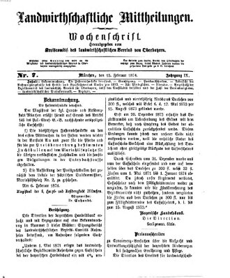 Landwirthschaftliche Mittheilungen Sonntag 15. Februar 1874