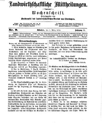Landwirthschaftliche Mittheilungen Sonntag 1. März 1874