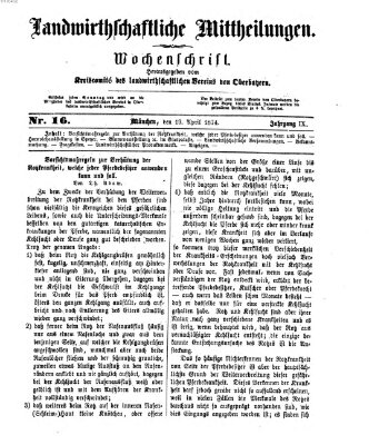 Landwirthschaftliche Mittheilungen Sonntag 19. April 1874