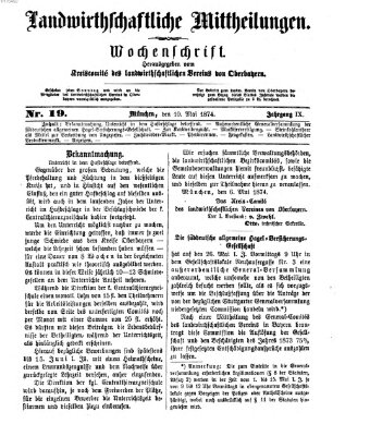 Landwirthschaftliche Mittheilungen Sonntag 10. Mai 1874