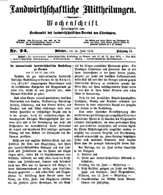 Landwirthschaftliche Mittheilungen Sonntag 14. Juni 1874