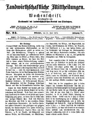 Landwirthschaftliche Mittheilungen Sonntag 21. Juni 1874