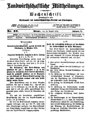 Landwirthschaftliche Mittheilungen Sonntag 16. August 1874