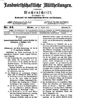 Landwirthschaftliche Mittheilungen Sonntag 23. August 1874