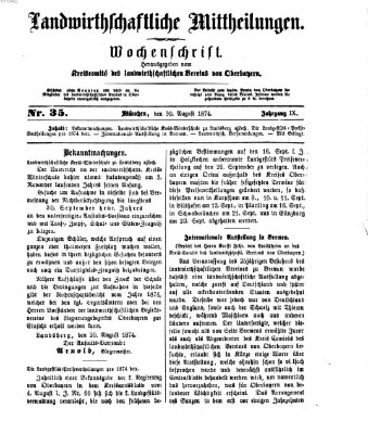 Landwirthschaftliche Mittheilungen Sonntag 30. August 1874