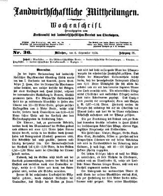 Landwirthschaftliche Mittheilungen Sonntag 6. September 1874