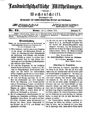 Landwirthschaftliche Mittheilungen Sonntag 11. Oktober 1874