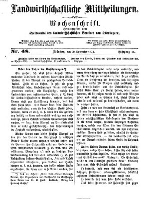 Landwirthschaftliche Mittheilungen Sonntag 29. November 1874