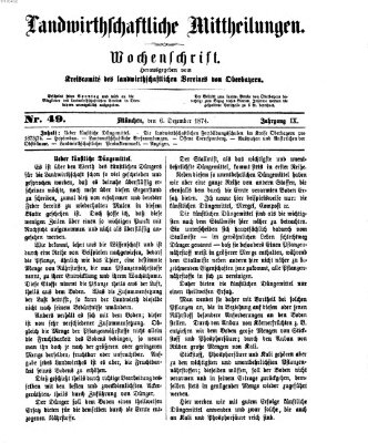 Landwirthschaftliche Mittheilungen Sonntag 6. Dezember 1874