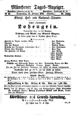 Münchener Tages-Anzeiger Donnerstag 12. Februar 1874