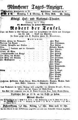 Münchener Tages-Anzeiger Sonntag 1. März 1874