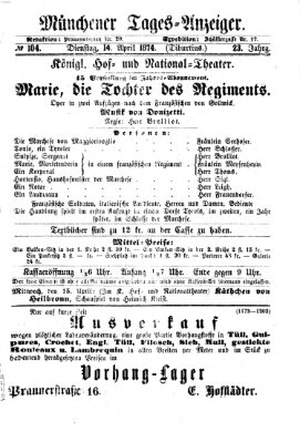 Münchener Tages-Anzeiger Dienstag 14. April 1874