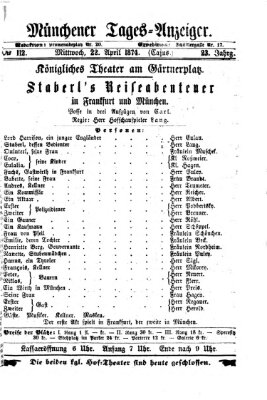 Münchener Tages-Anzeiger Mittwoch 22. April 1874