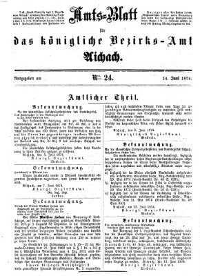 Amtsblatt für das Bezirksamt und Amtsgericht Aichach Sonntag 14. Juni 1874