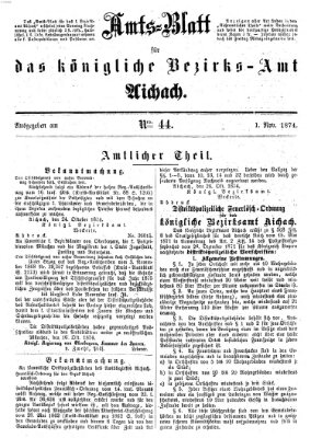 Amtsblatt für das Bezirksamt und Amtsgericht Aichach Sonntag 1. November 1874