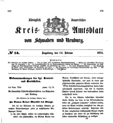 Königlich Bayerisches Kreis-Amtsblatt von Schwaben und Neuburg Samstag 14. Februar 1874