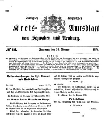 Königlich Bayerisches Kreis-Amtsblatt von Schwaben und Neuburg Samstag 21. Februar 1874