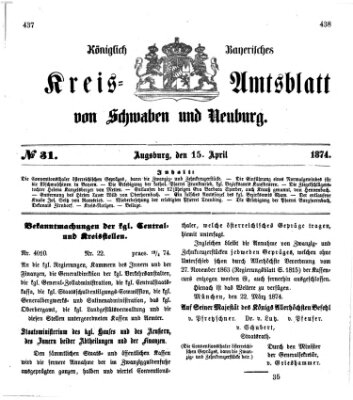 Königlich Bayerisches Kreis-Amtsblatt von Schwaben und Neuburg Mittwoch 15. April 1874