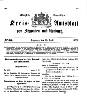 Königlich Bayerisches Kreis-Amtsblatt von Schwaben und Neuburg Mittwoch 22. April 1874
