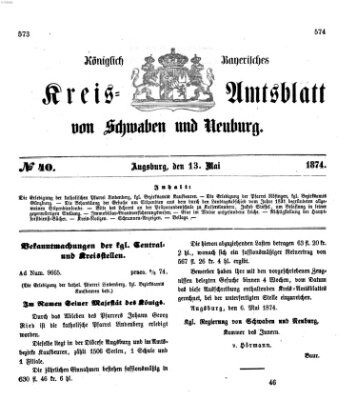 Königlich Bayerisches Kreis-Amtsblatt von Schwaben und Neuburg Mittwoch 13. Mai 1874