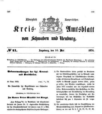 Königlich Bayerisches Kreis-Amtsblatt von Schwaben und Neuburg Samstag 16. Mai 1874