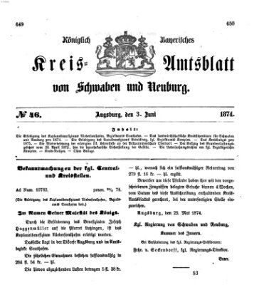 Königlich Bayerisches Kreis-Amtsblatt von Schwaben und Neuburg Mittwoch 3. Juni 1874