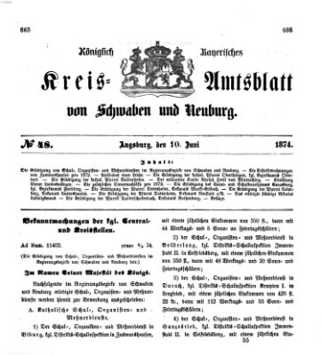 Königlich Bayerisches Kreis-Amtsblatt von Schwaben und Neuburg Mittwoch 10. Juni 1874