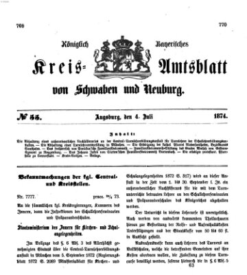 Königlich Bayerisches Kreis-Amtsblatt von Schwaben und Neuburg Samstag 4. Juli 1874