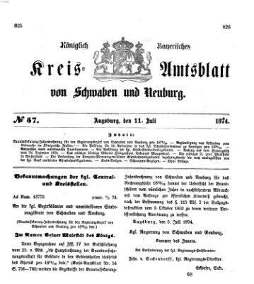 Königlich Bayerisches Kreis-Amtsblatt von Schwaben und Neuburg Samstag 11. Juli 1874