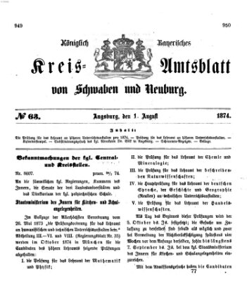 Königlich Bayerisches Kreis-Amtsblatt von Schwaben und Neuburg Samstag 1. August 1874