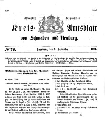 Königlich Bayerisches Kreis-Amtsblatt von Schwaben und Neuburg Samstag 5. September 1874