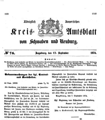 Königlich Bayerisches Kreis-Amtsblatt von Schwaben und Neuburg Samstag 12. September 1874