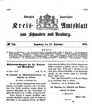 Königlich Bayerisches Kreis-Amtsblatt von Schwaben und Neuburg Samstag 26. September 1874