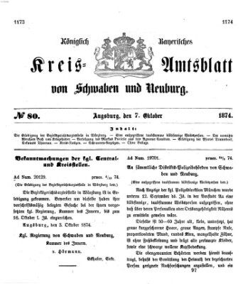 Königlich Bayerisches Kreis-Amtsblatt von Schwaben und Neuburg Mittwoch 7. Oktober 1874