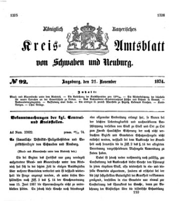 Königlich Bayerisches Kreis-Amtsblatt von Schwaben und Neuburg Samstag 21. November 1874