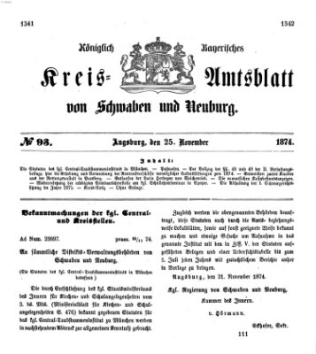 Königlich Bayerisches Kreis-Amtsblatt von Schwaben und Neuburg Mittwoch 25. November 1874