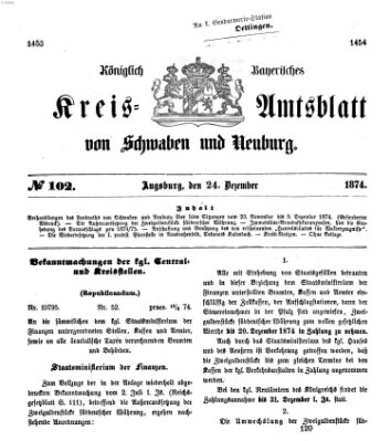 Königlich Bayerisches Kreis-Amtsblatt von Schwaben und Neuburg Donnerstag 24. Dezember 1874