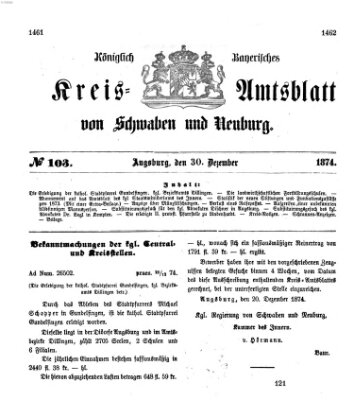 Königlich Bayerisches Kreis-Amtsblatt von Schwaben und Neuburg Mittwoch 30. Dezember 1874