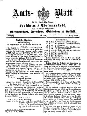 Amtsblatt für die Königlichen Bezirksämter Forchheim und Ebermannstadt sowie für die Königliche Stadt Forchheim Samstag 7. März 1874