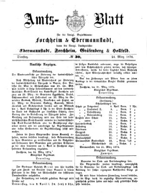 Amtsblatt für die Königlichen Bezirksämter Forchheim und Ebermannstadt sowie für die Königliche Stadt Forchheim Dienstag 24. März 1874