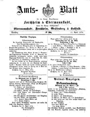 Amtsblatt für die Königlichen Bezirksämter Forchheim und Ebermannstadt sowie für die Königliche Stadt Forchheim Samstag 11. April 1874