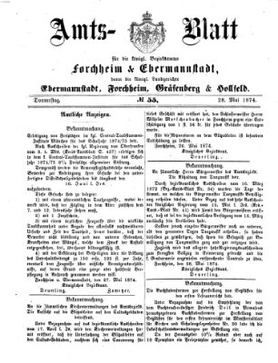 Amtsblatt für die Königlichen Bezirksämter Forchheim und Ebermannstadt sowie für die Königliche Stadt Forchheim Donnerstag 28. Mai 1874