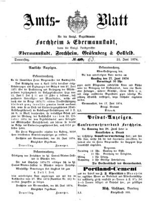 Amtsblatt für die Königlichen Bezirksämter Forchheim und Ebermannstadt sowie für die Königliche Stadt Forchheim Donnerstag 25. Juni 1874