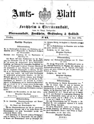 Amtsblatt für die Königlichen Bezirksämter Forchheim und Ebermannstadt sowie für die Königliche Stadt Forchheim Dienstag 30. Juni 1874