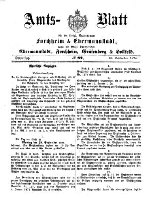 Amtsblatt für die Königlichen Bezirksämter Forchheim und Ebermannstadt sowie für die Königliche Stadt Forchheim Donnerstag 10. September 1874