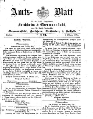 Amtsblatt für die Königlichen Bezirksämter Forchheim und Ebermannstadt sowie für die Königliche Stadt Forchheim Dienstag 6. Oktober 1874