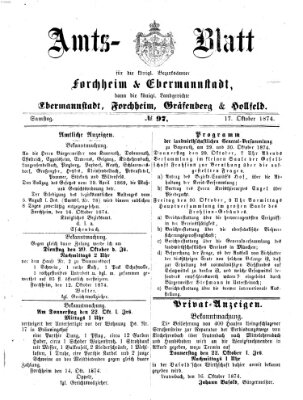 Amtsblatt für die Königlichen Bezirksämter Forchheim und Ebermannstadt sowie für die Königliche Stadt Forchheim Samstag 17. Oktober 1874