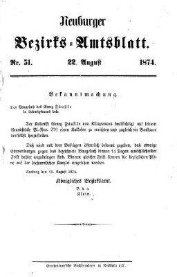 Neuburger Bezirks-Amtsblatt Samstag 22. August 1874