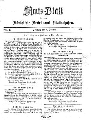 Amtsblatt für das Bezirksamt Pfaffenhofen Sonntag 4. Januar 1874