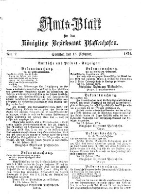 Amtsblatt für das Bezirksamt Pfaffenhofen Sonntag 15. Februar 1874